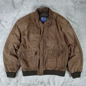 VTG Beyond Leather brown retro streetwear flight bomber jacket mens Medium